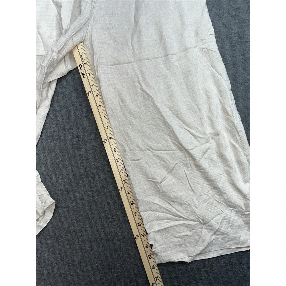 H&M Women's pants linen blend elastic waist size 10 Tan Wide Leg
